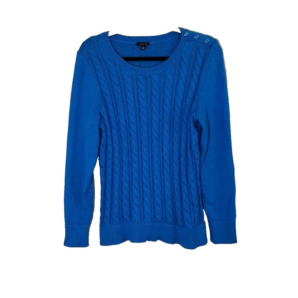 Talbots Cable Knit Sweater M Blue Coastal Nautical Resot Preppy Classic Chic 90